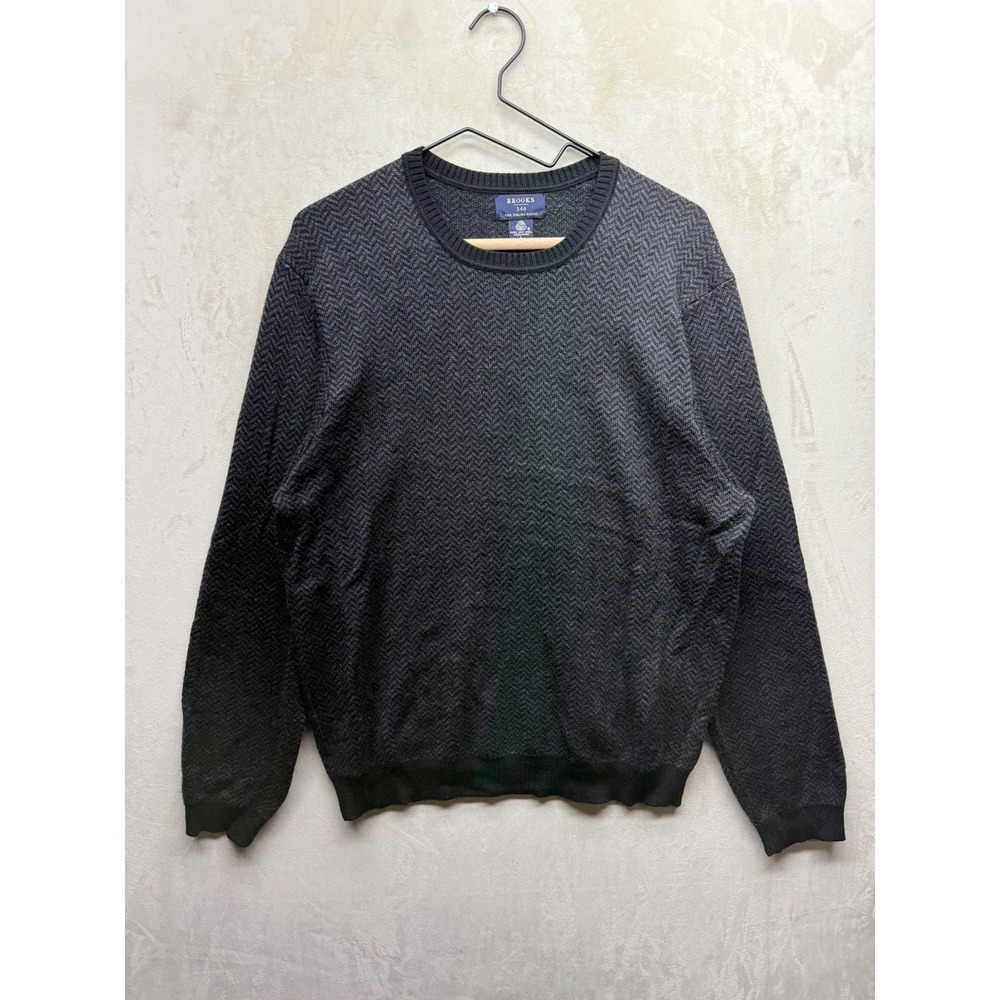 Vintage Brooks Brothers Merino Wool Sweater Mens Large Herringbone 346 Gray Knit